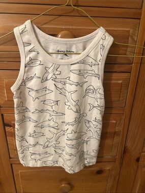Tommy Bahama White Tank Top with Navy Shark Outline Print